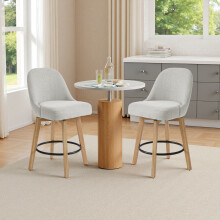 Set of 2 Swivel Bar Stools with Wooden Legs and Round Footrest