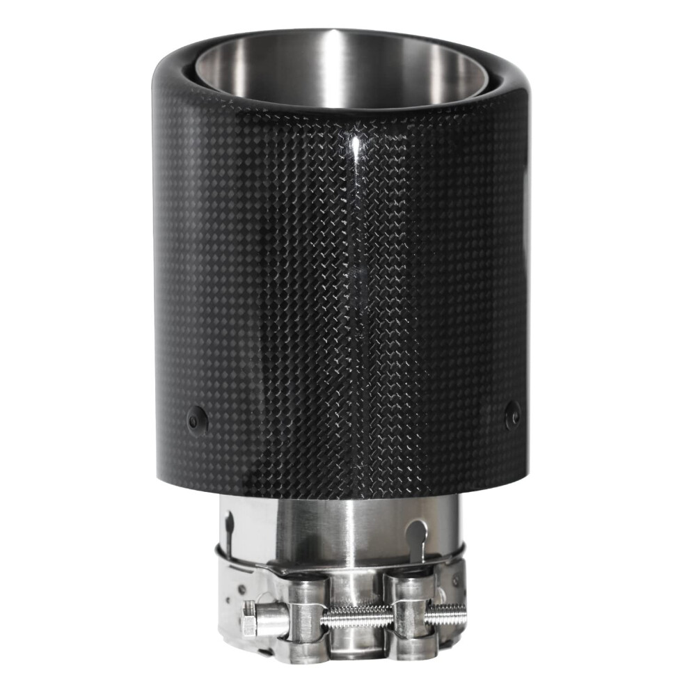 Glossy Carbon Fiber Exhaust Tip 2.5 Inch (63Mm) Inlet 3.5 Inch (89Mm) Outlet, Stainless Steel,Universal Tail End Tip Clamp On With Rolled Edge 689788496702