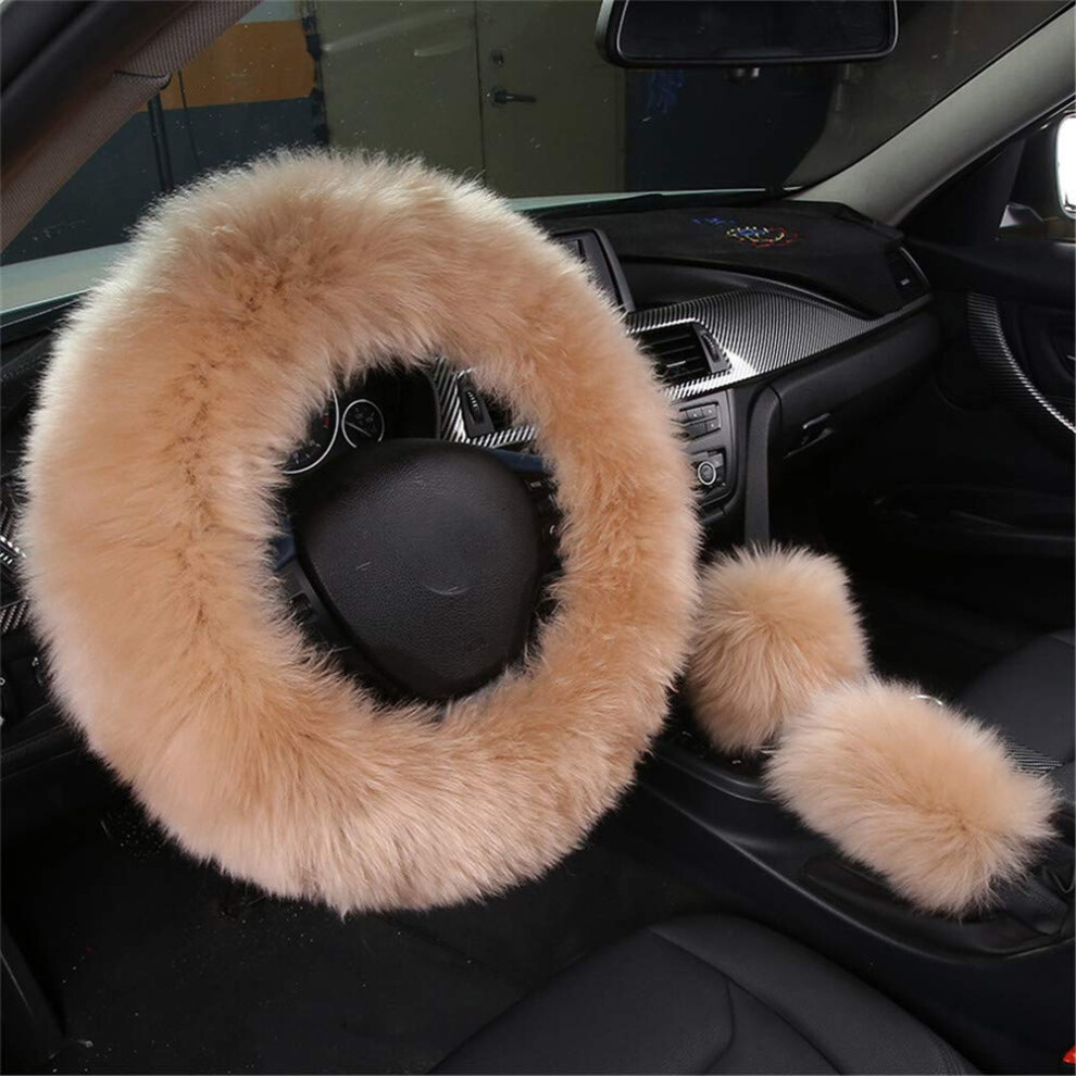 Cozy Australia Pure Wool Steering Wheel Cover With Fuzzy Handbrake Cover And Gear Shift Cover For Women//Ladies,Universal Fit,1 Set 3 Pcs(Camel) 689788497600