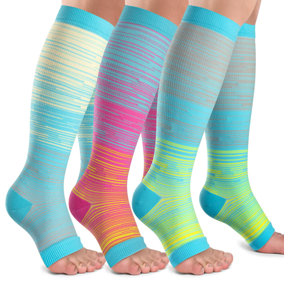 Open Toe Compression Socks Women  Men3 Pairs 2030 mmHg Knee High Stockings for Circulation Support