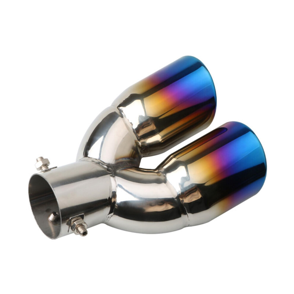 2.5' Stainless Steel Dual Exhaust Tip, Double Wall Polished Stainless Steel Muffler Tail, Universal BoltOn Double Outlet Tail Pipe, Blue Burnt