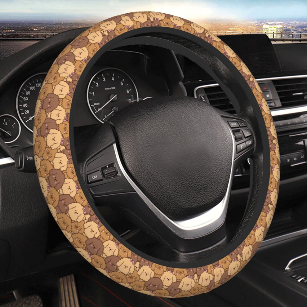 Dog Cute Cartoon Animal Steering Wheel Cover Softy Breathable Antislip Car Accessories For Women Girly Auto Interior Decor Universal 15 Inch Brown 689788499291