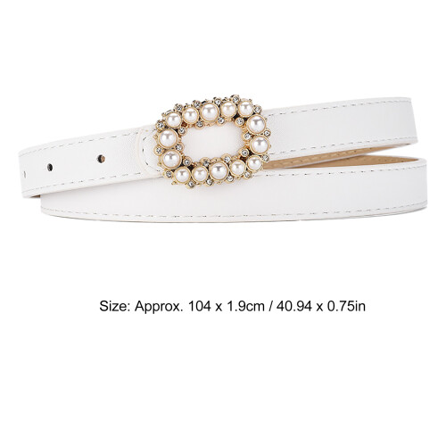 Cinturón de PU con decoración de perlas blancas para mujer 104x1.9cm 1