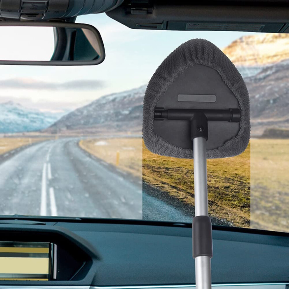 Windshield Cleaning Tool With Extendable Handle Adjustable Triangle Windshield Cleaner Tool With Two Replaceable Microfiber Pads 689788501475