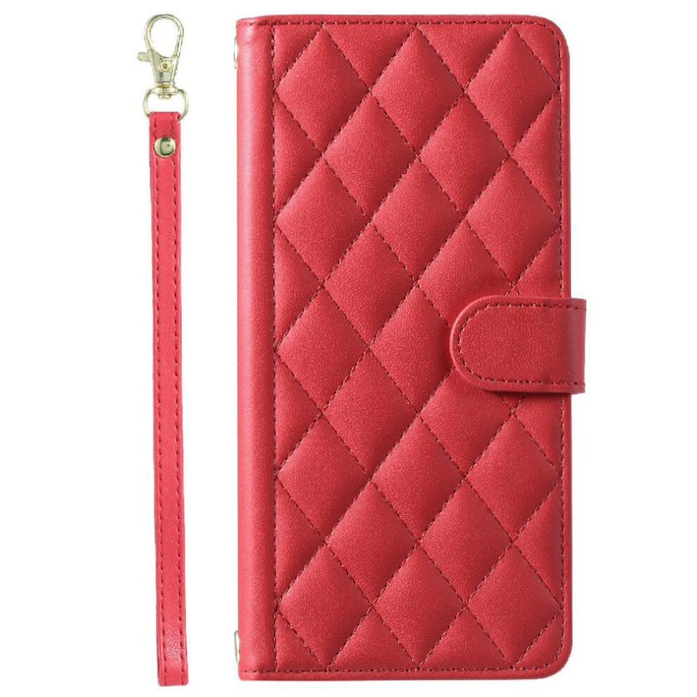 (Red) Phone Case For Honor 400 Lite Card Slots Holder Magnetic Flip Folio Wallet Lattice Hand Strap Red 764563090891