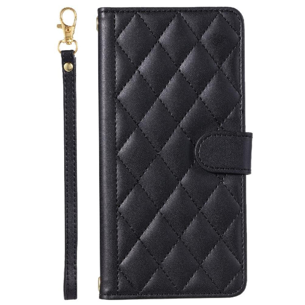 (Black) Phone Case For Honor 400 Lite Card Slots Holder Magnetic Flip Folio Wallet Lattice Hand Strap Black 764563090884