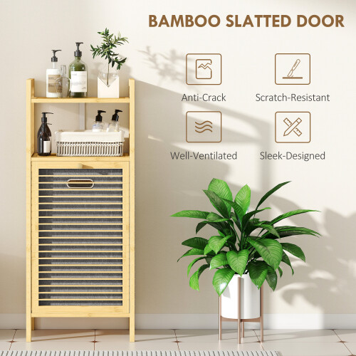 Homcom HOMCOM Removable 37L Laundry Hamper with Bamboo Bathroom Storage Cabinet 2