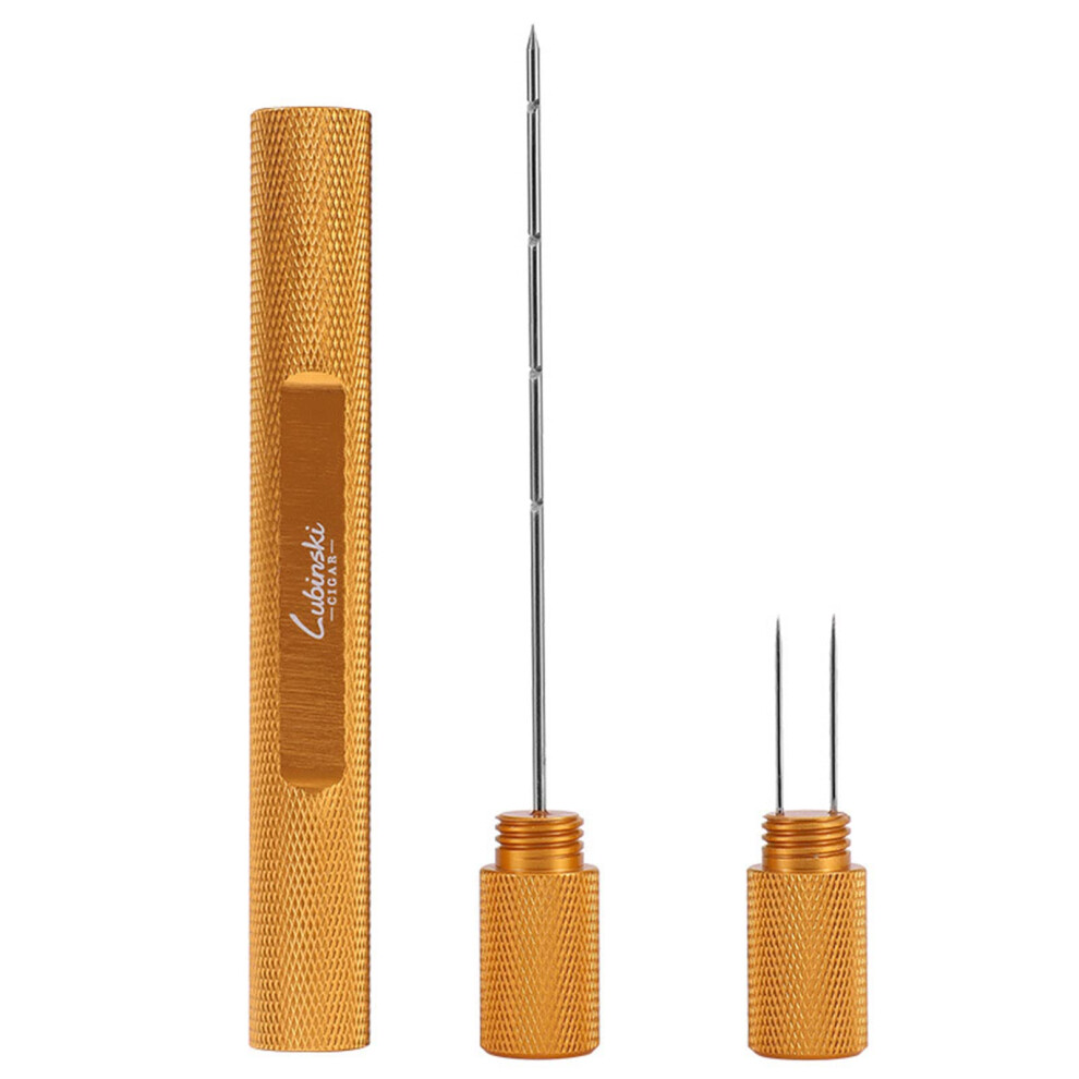 Gold 2 In 1 Cigar Multitool Dual Size Cigar Punch With Cigar Draw Enhancer Tool Nubber Cigar Needle Cutter Rustproof Gift