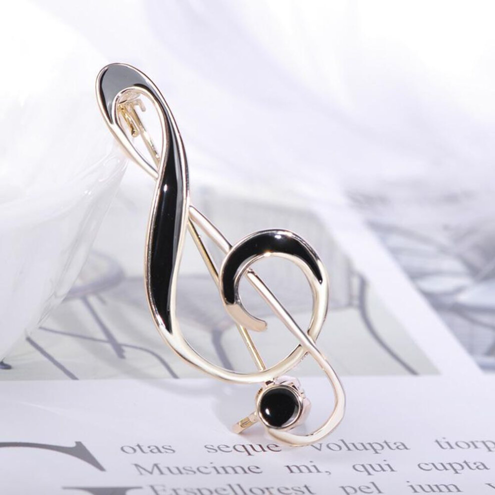 (gold) Blucome Classic Vivid Note Shape Brooch Black Enamel Alloy Gold Color Jewelry For Women Suit Scarf Party Ornaments