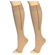 Zipper Compression Stockings, 1520 mmHg Medical Socks, Women and Men, Knee High, Open Toe, Beige, Medium