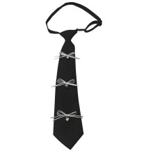 (Two bow tie, One size) Adjustable Pre Tied Women Necktie With Sweet Bowknot Embellished Elegant Campus Student Uniform Black Long Neck Tie