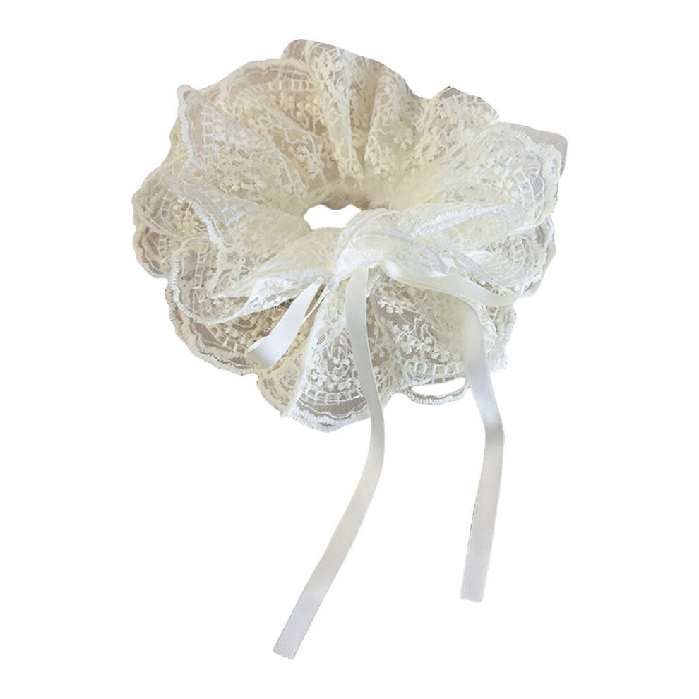 (Beige, One size) Lace Hair Rope Hair Bun Scrunchies Elastic Hair Rope Big Hair Scrunchy Heavy Duty HairBands Female Accessories  Beige