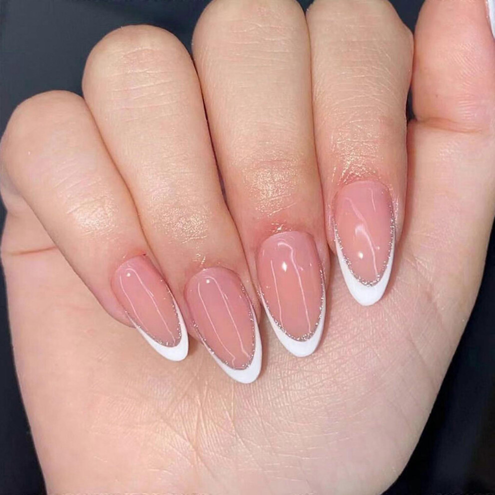 (As show, One size) Almond Nail Tips Fake Nail Glues On Nail Stick On Nail Press On Nail Artificial False Nail for Womens and Girls Gifts