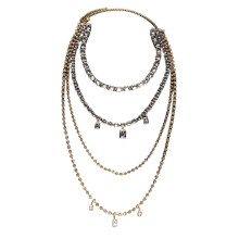 (Silver, One size) Elegant Multi Layer Body Chain Long Fringed Back Jewelry with Rhinestones Detailing for Evening Gowns Summer Outfits Gold