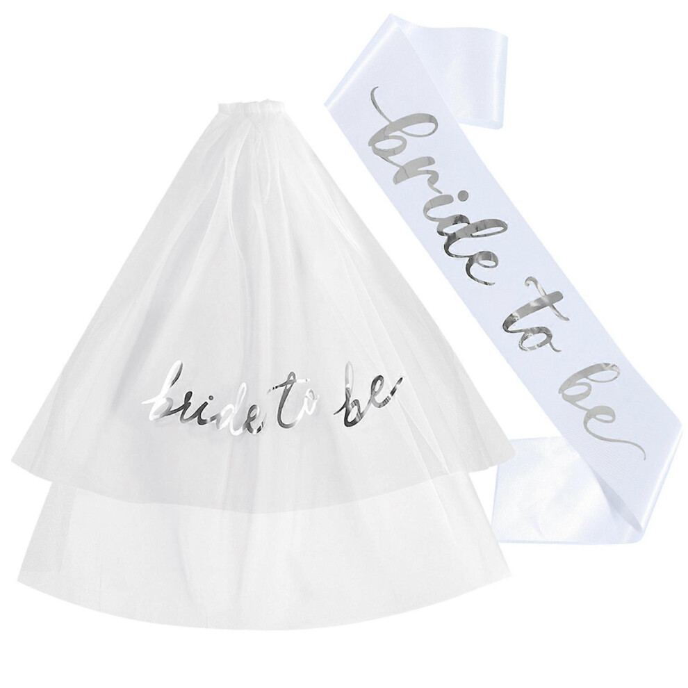 (Style 1, One size) Bridal Tulle Veil Sash for Bachelorette Party Hen Party for Wedding Double Layer Wedding Veil Head Covering  Style 1