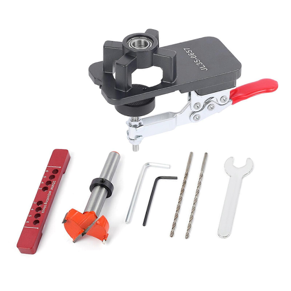 (As show, One size) Hinge Hole Drill Guide Locator Metal Concealed 35mm Cabinet Door Hinge Jig with Clamp Hinges Mount Tool Hinge Jig