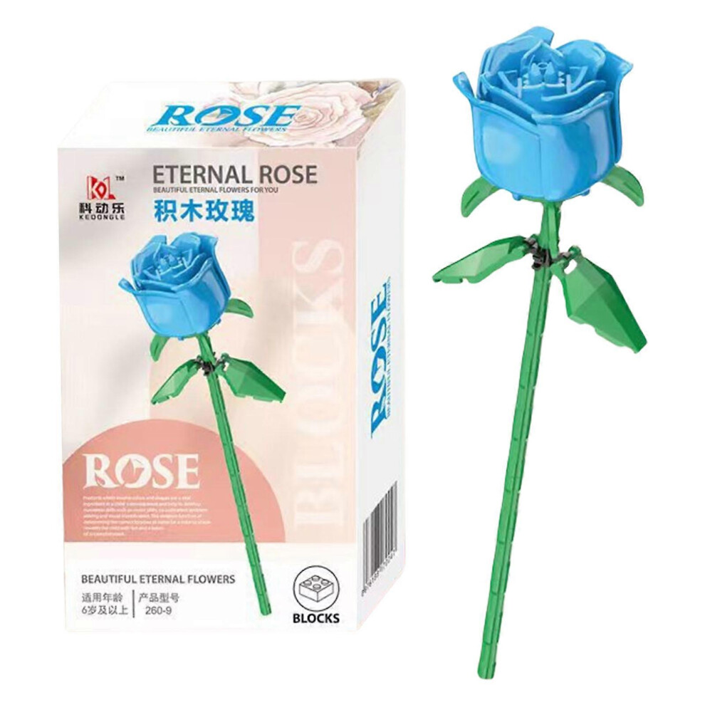 (Blue rose, One size) Building Blocks Flower Bouquet Artificial Flowers Block for Relaxation and Stress Reduction Great Gift for Kids Office