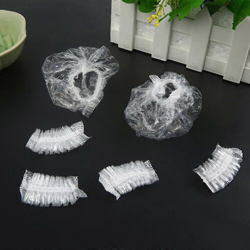 (As show, One size) 100Pcs Thickened Disposable Plastic Waterproof Ear Protector Cover Cap Salon Hai  Blue 1
