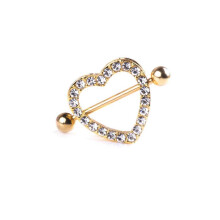 (As show, One size) Heart Shape Nipple Rings for Women Men Girls Double Layers Nipple Piercing Barbell Shiny Women Breast Jewelry Decoration