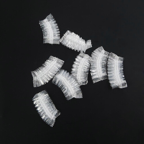 (As show, One size) 100Pcs Thickened Disposable Plastic Waterproof Ear Protector Cover Cap Salon Hai  Blue 2