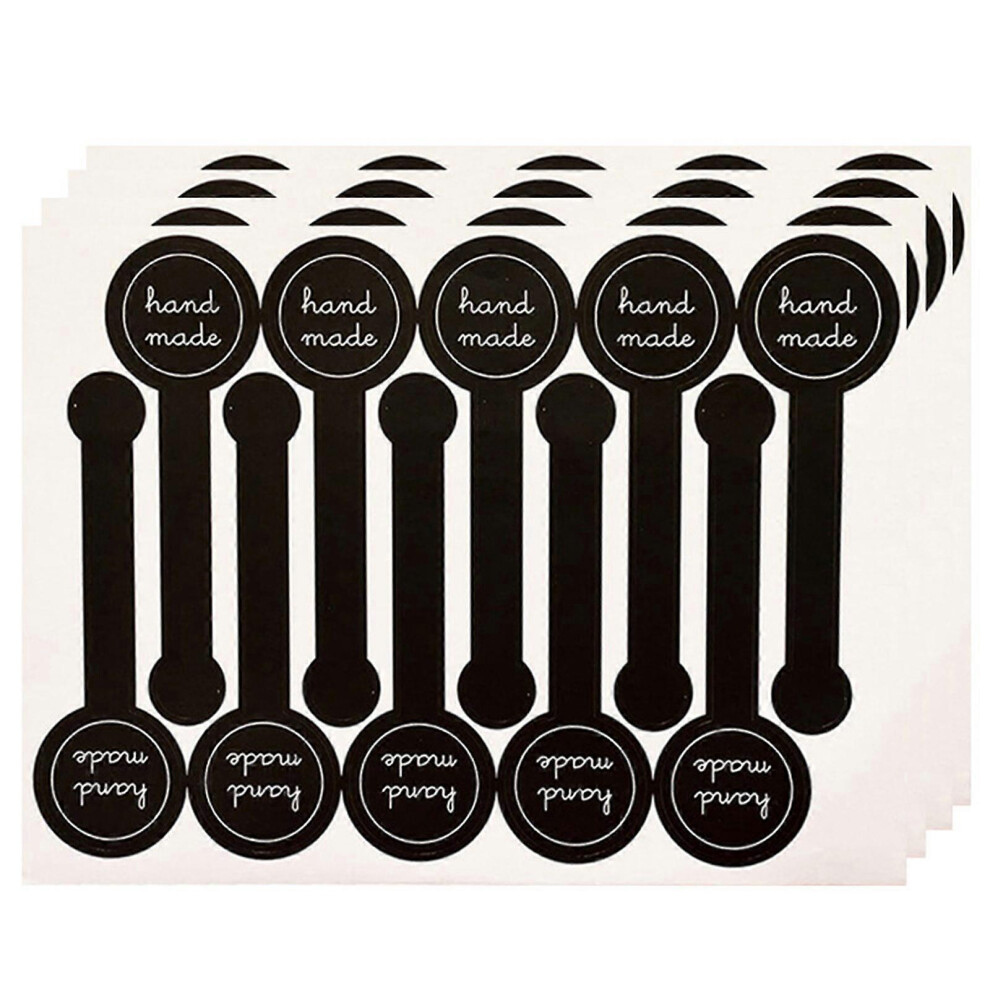 (As show, One size) Handmade Stickers 100 Pcs/pack Black Long Strip Self Adhesive Decal Tag for Small Business Package Bakery Cake Gift Decor Supplies