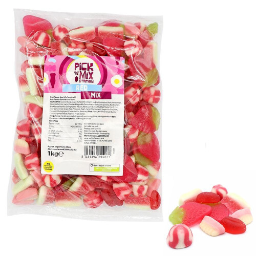 (1kg Red Sweets Mix) 1kg Pick N Mix Sweets Bag