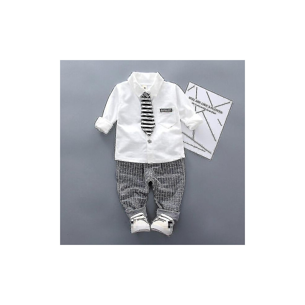 (73cm, Grey) Boys Autumn Clothing Suit Kids Gentleman Boy Tie Shirt + Pants Toddler Baby Boys Outfits Clothes Set Suitable For 0-4 Years-image-OPC-PHZFZCW-NEW
