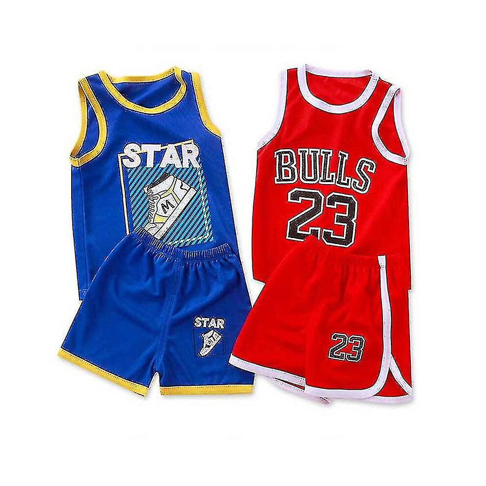 (110, Red) Boys Sports Basketball Clothes Suit Summer Children's Fashion Leisure Letters Sleeveless Baby Vest+pants Sets Kids Clothing
