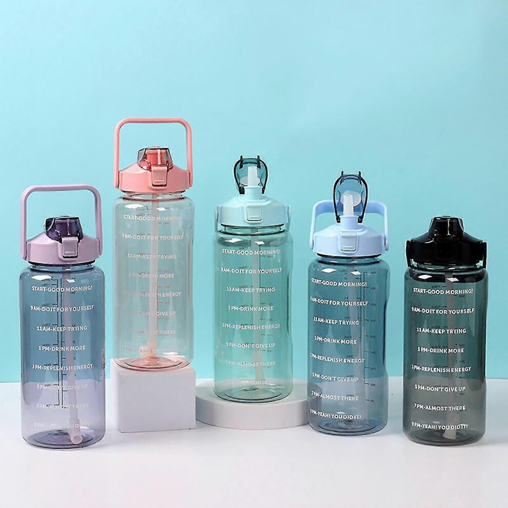 (Blue, One size) 2 Liter Water Bottle With Straw Female Girls Large Portable Travel Bottles Sport