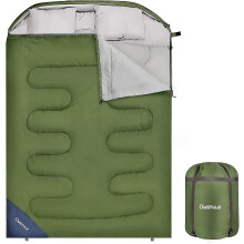 (Army green and grey with hat, One size) Double Sleeping Bags For Adults Backpacking, Camping, Or Hiking - Queen Sleeping Bag - 2 Person Sleeping Bag, Waterproof Double Sleeping Bags For Adul