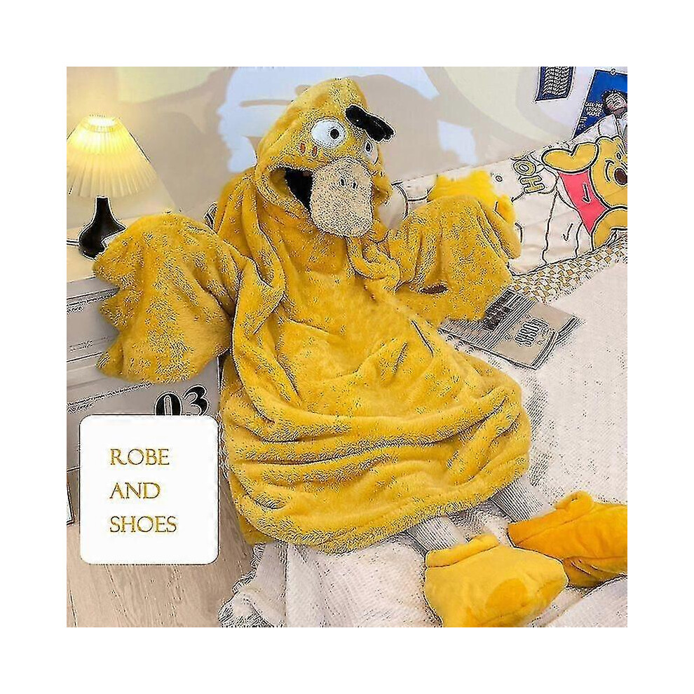 Kikidex (Xl, Robe And Shoes) Cartoon Duck Winter Pajamas For Adult Onesie Hoodie Funny Pajama Warm Comfy Homewear Lounge Girls Dorm Cosplay Sleepwear Psyduck