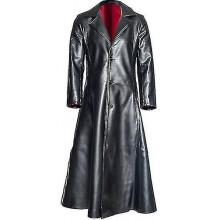 (XXL, Black) Mens Lapel Gothic Punk Black Long Coat Winter Leather Long Jacket Goth Vampire Coat Dark Knight Cool Cape Coat