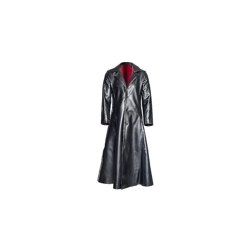Kikidex (Xxxl, Blue) Mens Lapel Gothic Punk Black Long Coat Winter Leather Long Jacket Goth Vampire Coat Dark Knight Cool Cape Coat