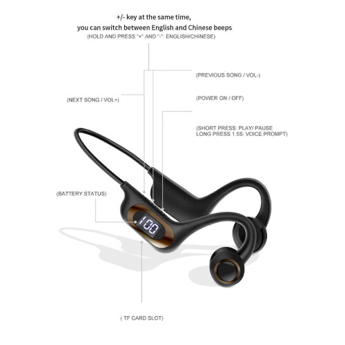 (Black, One size) Portable Bone Conduction Earphones with Memory Card Support Improve Work, Study, and Leisure Experience Wireless Headset  Black 1
