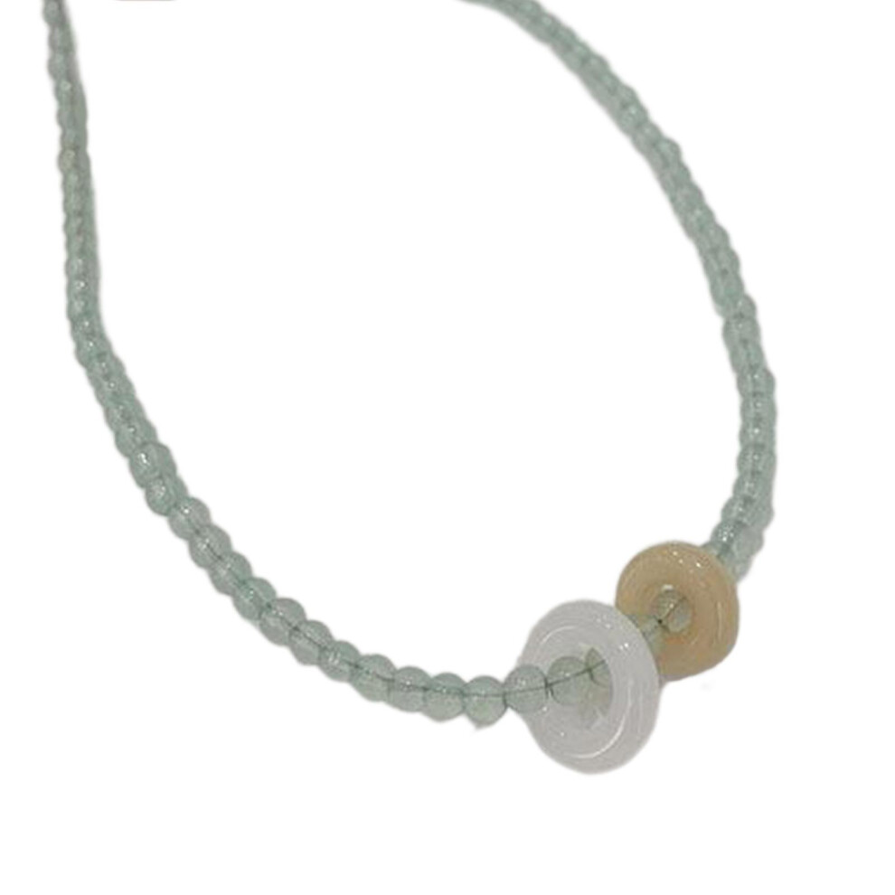 (Green, One size) Safety Buckle Pendant Necklace Round Pendant Clavicle Chain Beaded Necklace Jewelry for Women Girl Teen Dainty Chain  Green