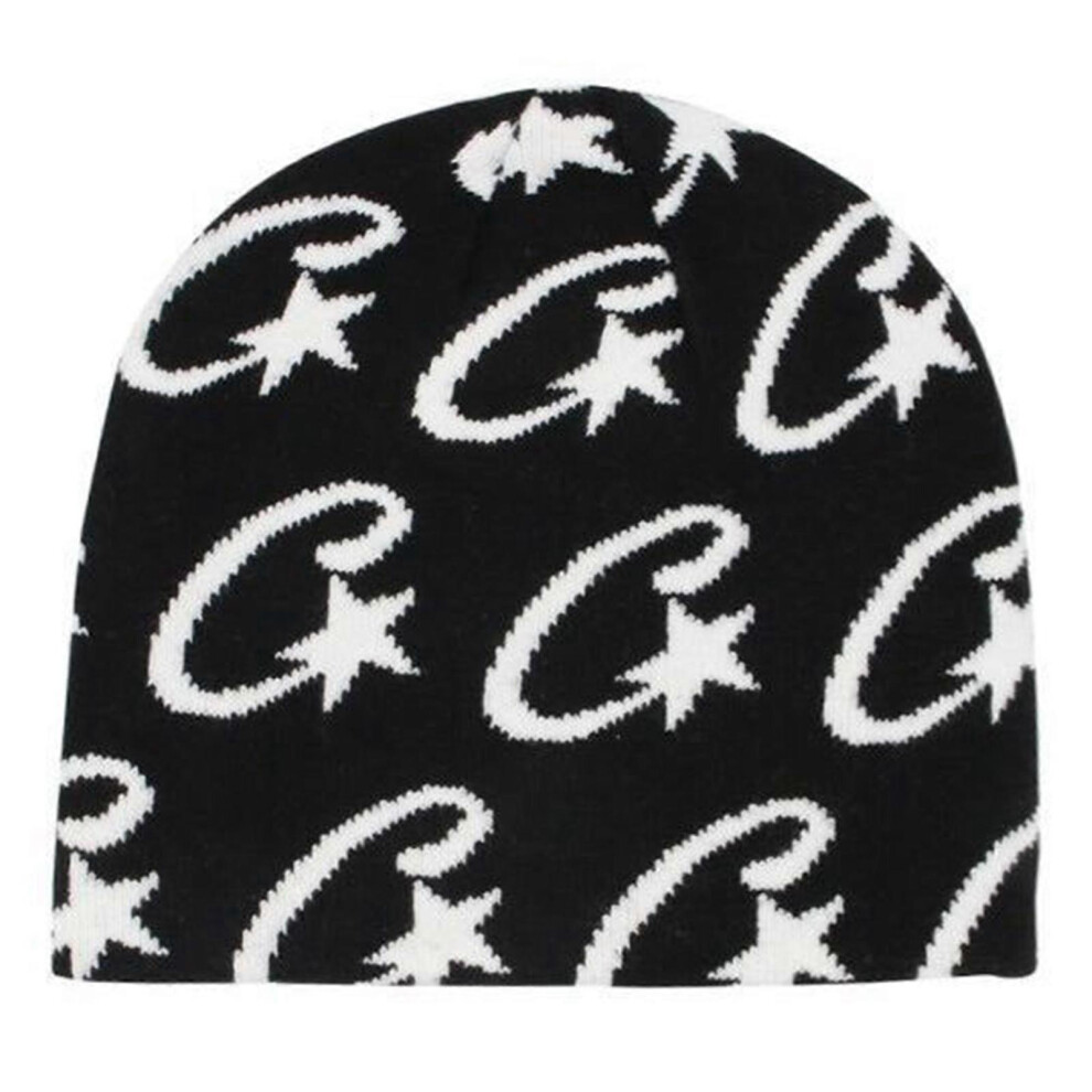 (As Show, One Size) Jacquard Letter Pattern Hat Adult Elastic Hat Winter Warmer Knitted Hat Cold Winter Presents For Students Teenagers Black