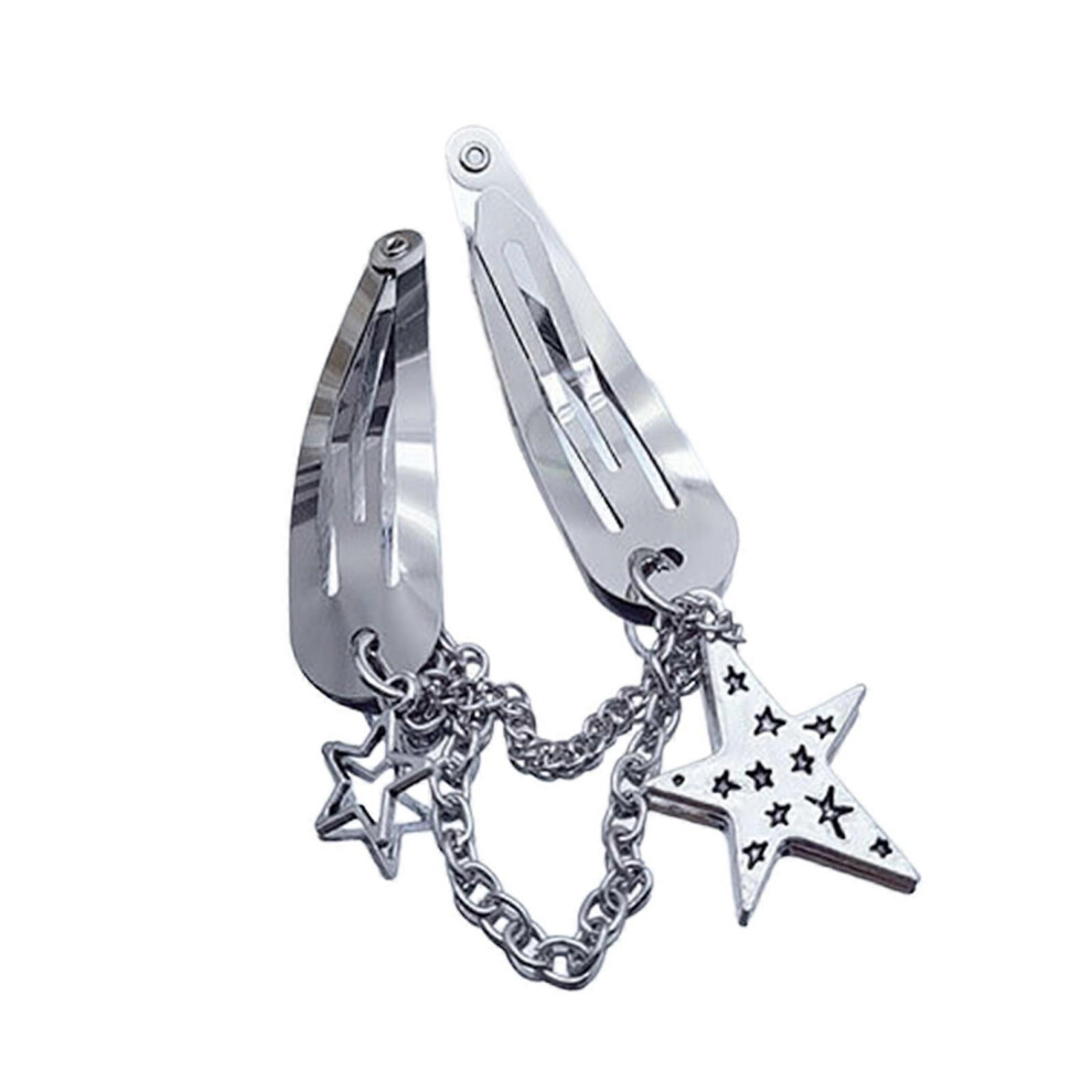 (Pentagram, One size) Y2K Hair Clips for Women Girls Cross Star Tassels Chains Exquisite Fashion Metal Hair Accessories Punk Retro Snap Clip