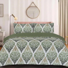 (Leaf Green , King) 4 Piece Complete Bedding Set Duvet Cover Rich Cotton Fitted Sheet & Pillow cases