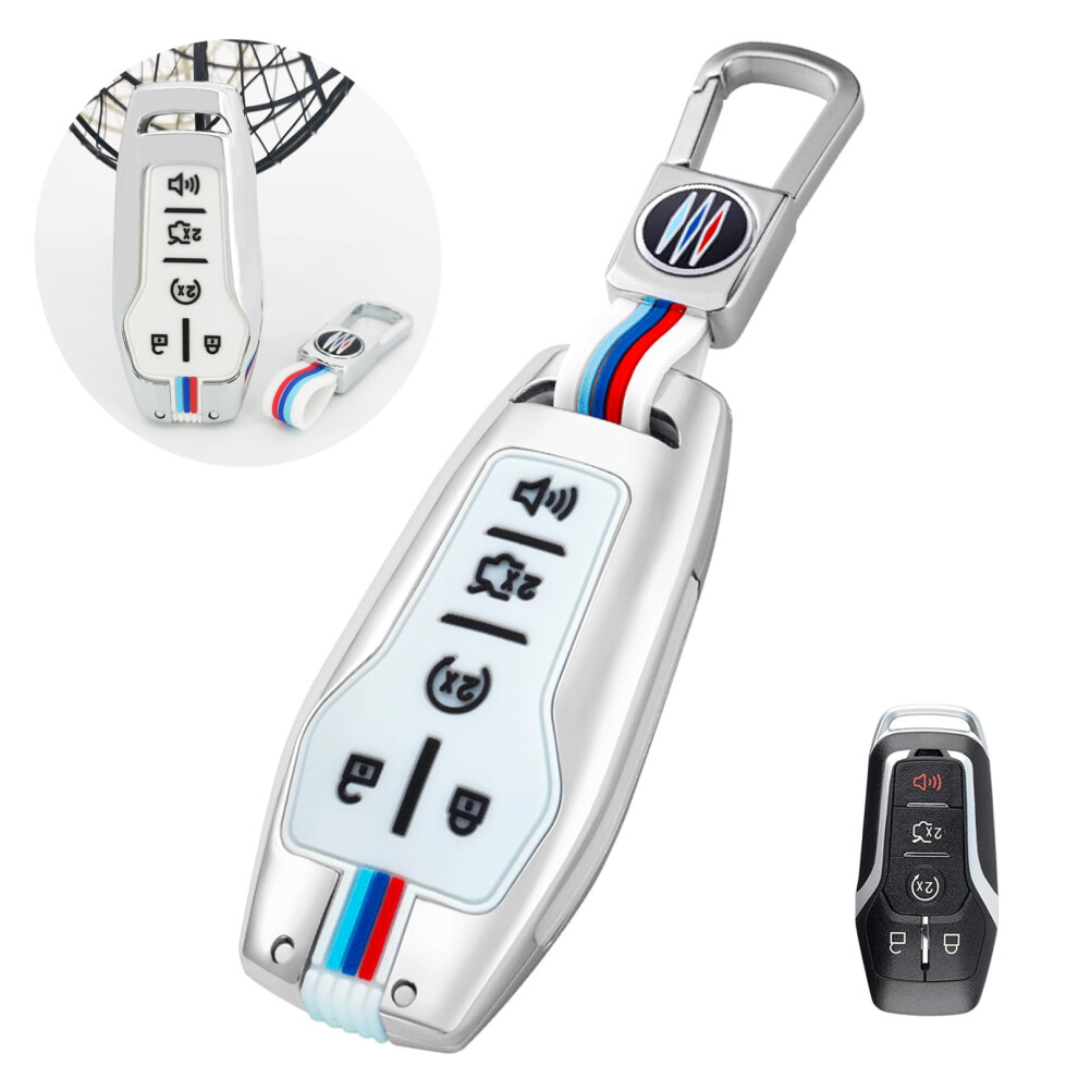 Compatible With Ford Mustang Fusion Explorer Edge F150/F250/F350 Metal Ford Key Fob Cover Lincoln Key Fob Case 5 Buttons (White) White 689788507842