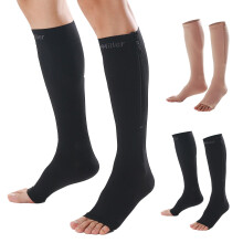 Medical Compression Socks with Zipper Easy Wear, Open Toe, Knee High, 1520mmHg, 1 Pair