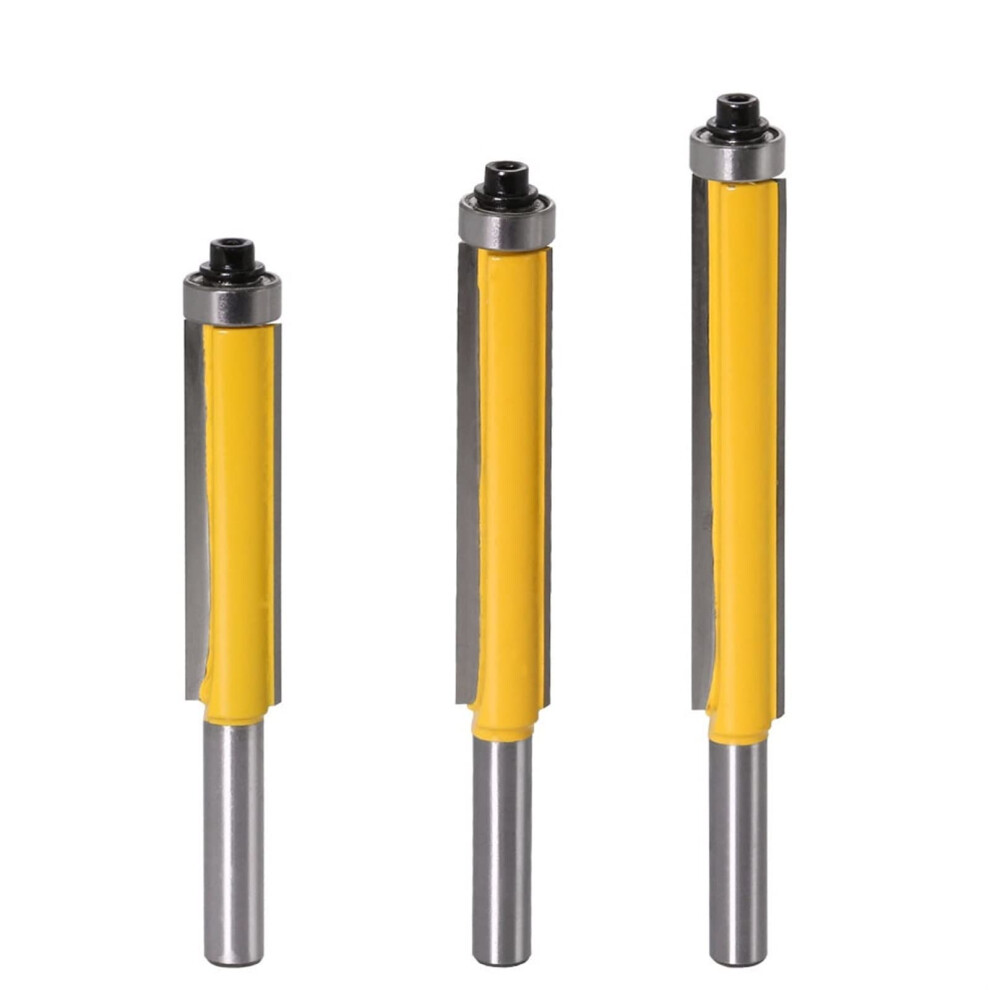 Jinchao-Router Bits, 3Pc 8Mm Shank Flush Trim Router Bit With Bearing For Wood Template Pattern Bit Tungsten Carbide Milling Cutter, For Home Diy 6493810898358