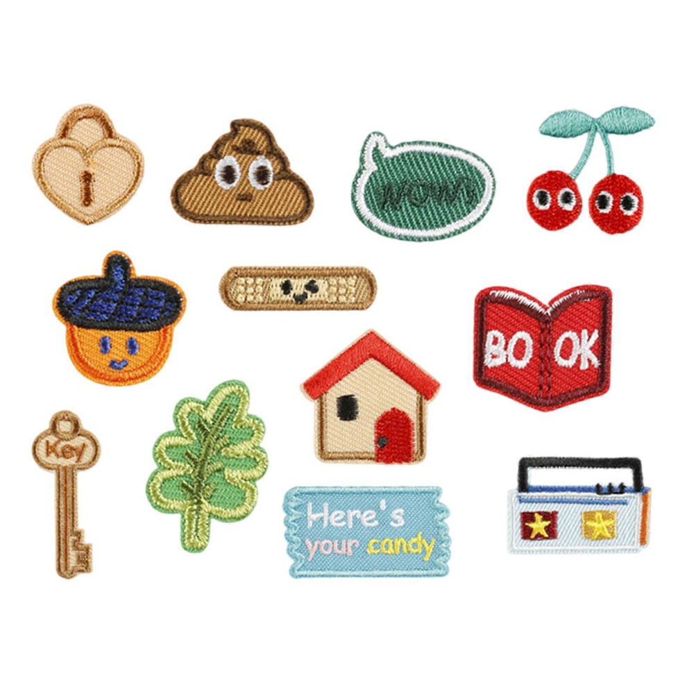 (As show, One size) 12 Pcs Book Iron On Patches Clothing Patches Fruit Repair Patches Radio Embroidery Patches for Bag Jeans Decoration