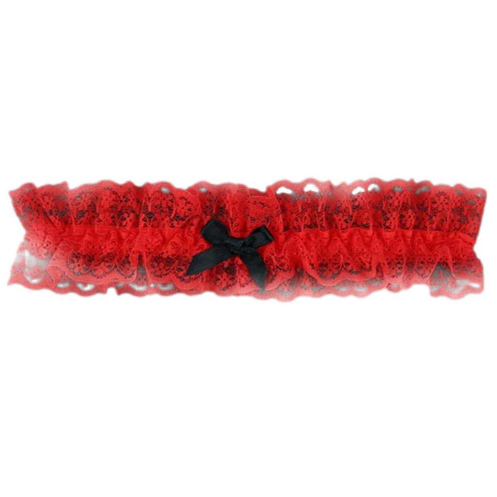 (Big red and black fl, One size) Punk Leg Garters Bows Rose Leg Band for Women Unique Party Costume Accessory Lingerie Thigh Chain Wedding Leg Garter