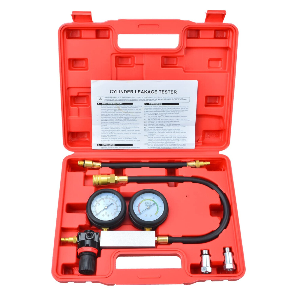 Cylinder Leak Down Tester,Gasoline Engine Cylinder Dual Gauge Leakdown Compression Tester Kit With 10 12 14Mm Spark Plugs On Car Truck Motorcycle 689788511962