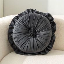 Black Round Velvet Solid Color Throw Pillow for Room Decor Boho Cushion Pillow for Couch Bed 14 Inches