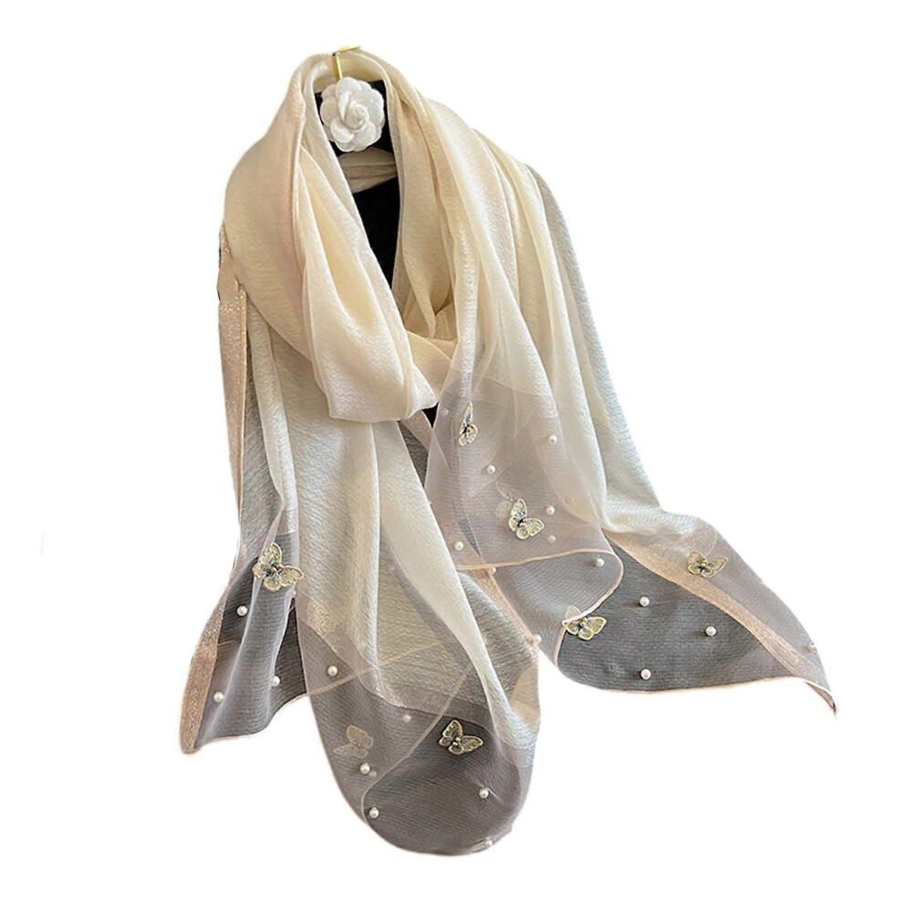 (14, One size) Stylish Butterfly Design Polyester Scarf Women Hijab Shawl Stole Wrap Beaded Accents Fashion Accessory