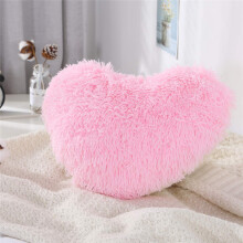 Pink Fluffy Heart Pillow Shaggy Plush Faux Fur and Sherpa Cute Soft for Valentines Day Decor