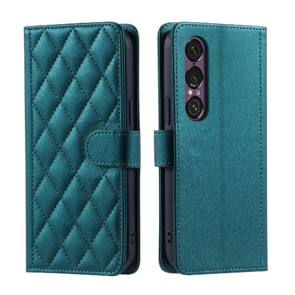 (Bottle ) Phone Case For Sony Xperia 1 Vii Lattice Card Slots Holder Magnetic Flip Folio Wallet Hand Strap Green 764563092000