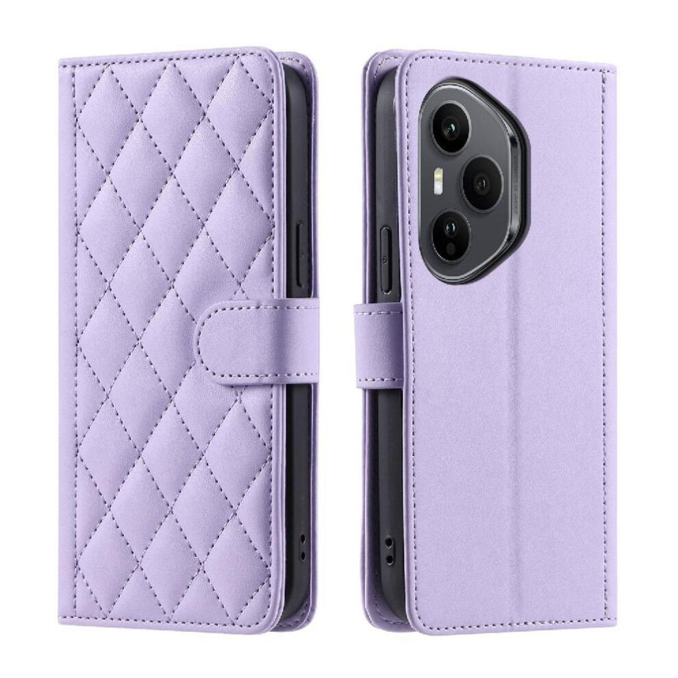 (Purple) Phone Case For Honor 400 Pro Card Slots Holder Magnetic Hand Strap Flip Folio Wallet Lattice Purple 764563092079