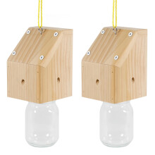Carpenter Bee Trap for Outside Shed Style Nature Hanging Wood Trap for Outdoor with Removable Bee Vault Plastic Jar (2 Pack)